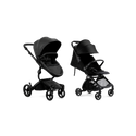 Black full-size stroller and black travel stroller