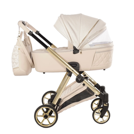 Junama Ellegante Lame Beige luxury stroller with carrycot and seat unit, photo 6