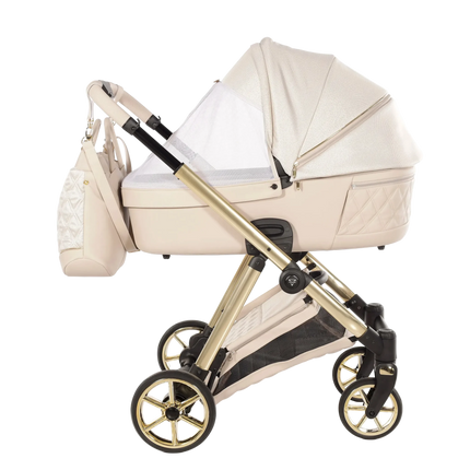 Junama Ellegante Lame Beige stroller travel system in a studio product photo, photo 8