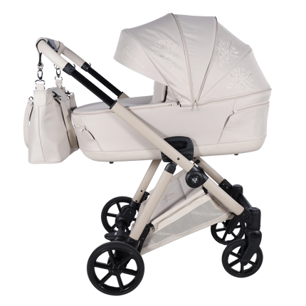 Studio photo of the Junama Milano Beige stroller with carrycot