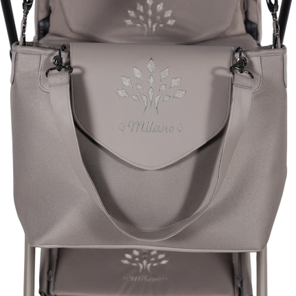 Carrycot / bassinet and toddler seat on the Junama Milano Cappuccino stroller