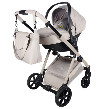 Junama Milano Beige stroller in carrycot and seat configurations with matching car seat, photo 8