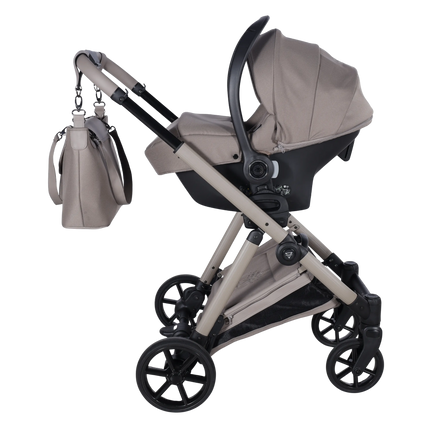 Junama Milano Beige stroller in carrycot and seat configurations with matching car seat, photo 19