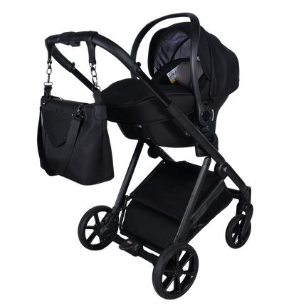Junama Milano Black stroller in carrycot / bassinet and seat configurations with matching car seat, photo 8