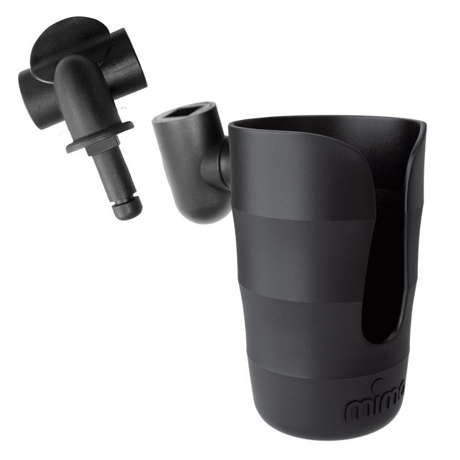 mima miro cup holder in black with its frame clip shown detached beside it