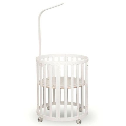 White Espiro Oasis canopy frame mounted on the crib