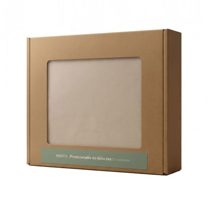 Beige Espiro Oasis crib sheets in the box