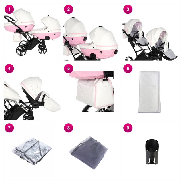 Junama Candy Duo Slim Stroller Pink 2 IN 1 what's included