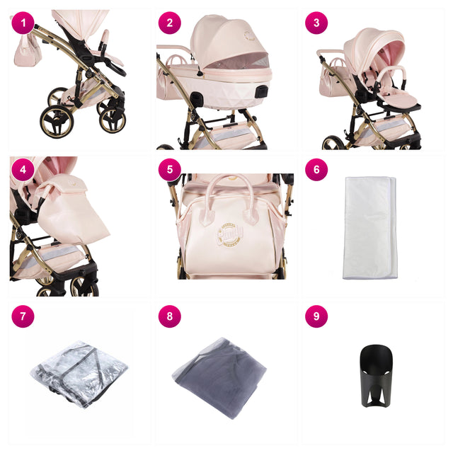 Junama Candy Premium Stroller Pink 2 IN 1 what's included