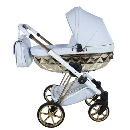 Junama Cubby Premium Blue stroller with gold diamond carrycot / bassinet