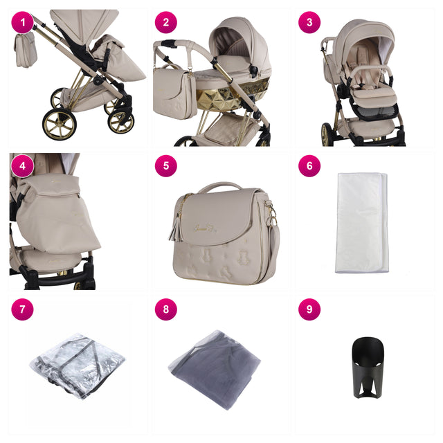 Junama Cubby Premium Stroller Beige 2 IN 1 what's included