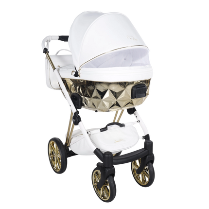 Junama Cubby Premium White stroller with gold diamond carrycot / bassinet