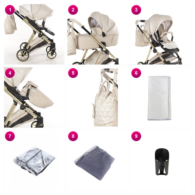 Junama Ellegante Lame Stroller Beige 2 IN 1 what's included