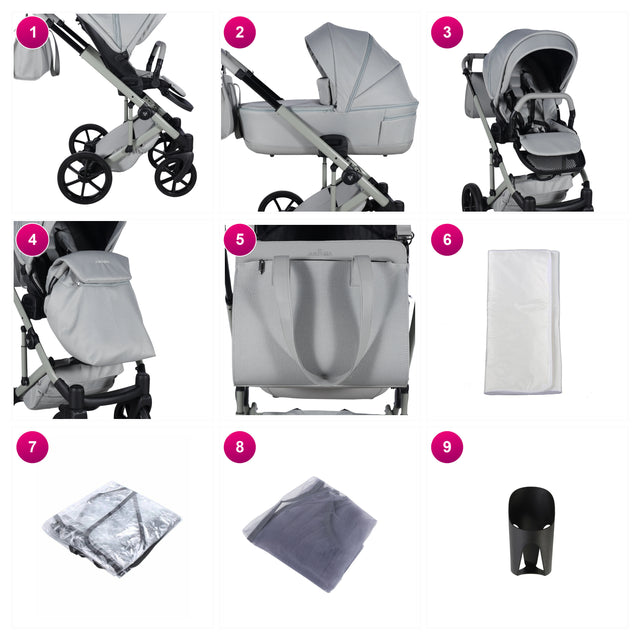 Junama Ellegante Termo Stroller Sage 2 IN 1 what's included