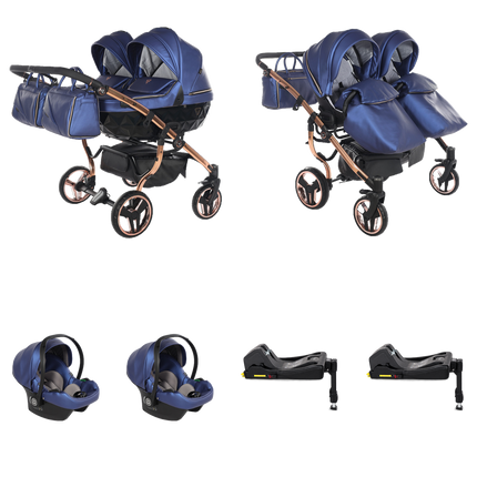 Junama Fluo Duo Blue 4 IN 1 package with two car seats and two ISOFIX bases
