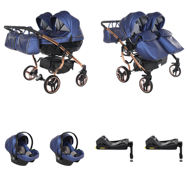 Junama Fluo Duo Blue 4 IN 1 package with two car seats and two ISOFIX bases