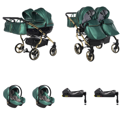 Junama Fluo Duo Green 4 IN 1 package with two car seats and two ISOFIX bases