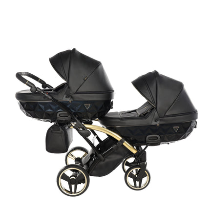 Junama Fluo Duo Slim Black tandem double stroller with two carrycots / bassinets