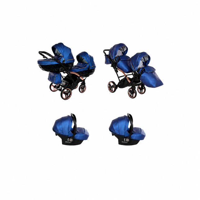 Junama Fluo Duo Slim Blue 3 in 1 package with two infant car seats