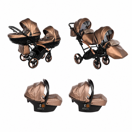 Junama Fluo Duo Slim Brown 3 in 1 package with two infant car seats