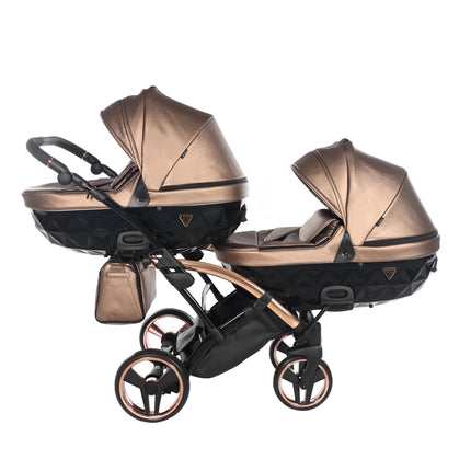 Junama Fluo Duo Slim Brown tandem double stroller with two carrycots / bassinets