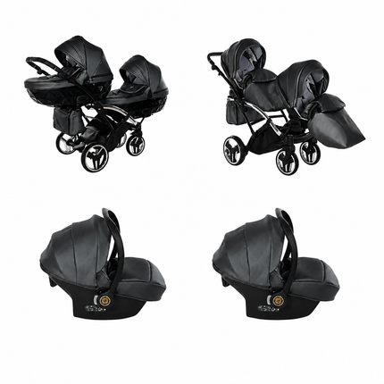 Junama Fluo Duo Slim Gray 3 in 1 package with two infant car seats