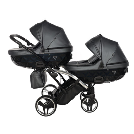 Junama Fluo Duo Slim Gray tandem double stroller with two carrycots / bassinets