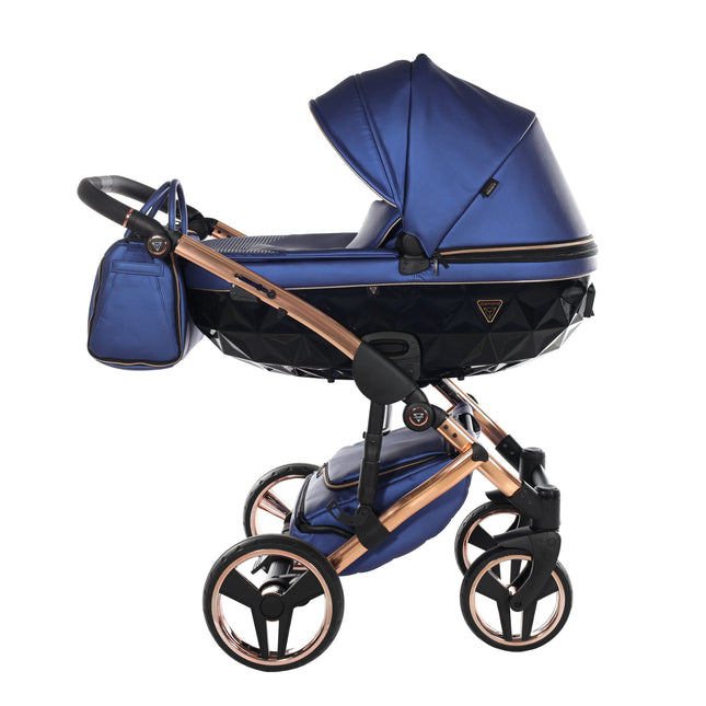 Junama Fluo Light Blue with Pleated Mirror Diamond Chassis stroller