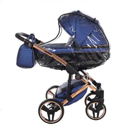 Junama Fluo Light Blue with Pleated Mirror Diamond Chassis stroller