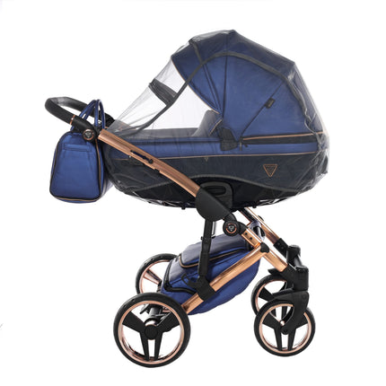Junama Fluo Light Blue with Pleated Mirror Diamond Chassis stroller