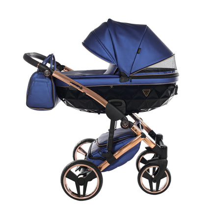 Junama Fluo Light Blue with Pleated Mirror Diamond Chassis stroller