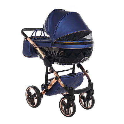 Junama Fluo Light Blue with Pleated Mirror Diamond Chassis stroller