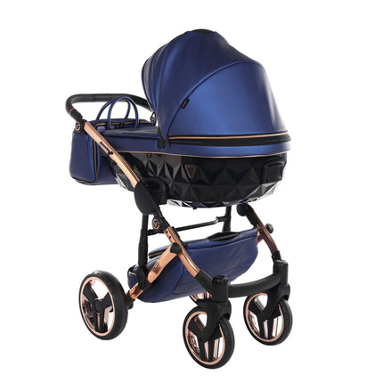 Junama Fluo Light Blue with Pleated Mirror Diamond Chassis stroller