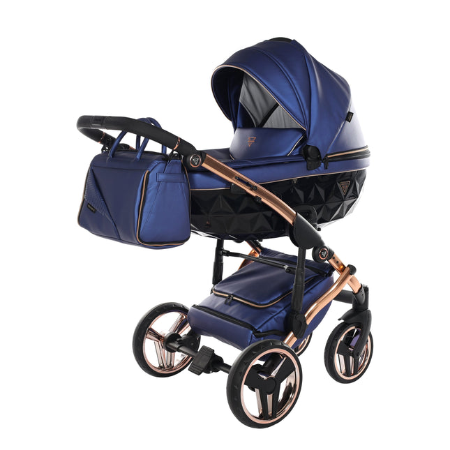 Junama Fluo Light Blue with Pleated Mirror Diamond Chassis stroller