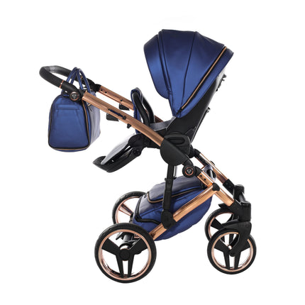 Junama Fluo Light Blue with Pleated Mirror Diamond Chassis stroller