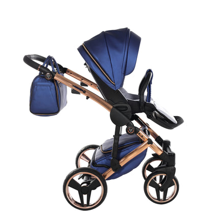 Junama Fluo Light Blue with Pleated Mirror Diamond Chassis stroller