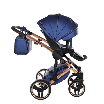Junama Fluo Light Blue with Pleated Mirror Diamond Chassis stroller