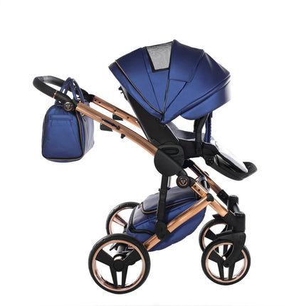 Junama Fluo Light Blue with Pleated Mirror Diamond Chassis stroller