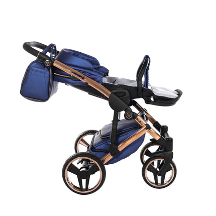 Junama Fluo Light Blue with Pleated Mirror Diamond Chassis stroller