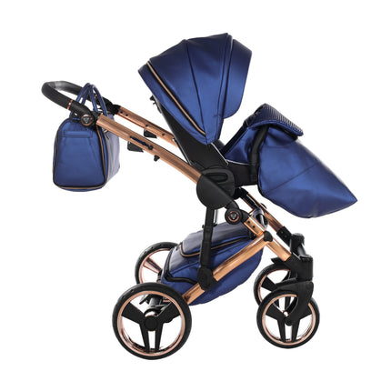 Junama Fluo Light Blue with Pleated Mirror Diamond Chassis stroller
