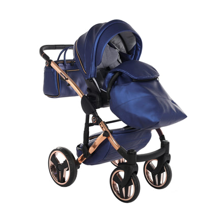 Junama Fluo Light Blue with Pleated Mirror Diamond Chassis stroller