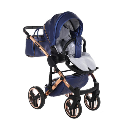 Junama Fluo Light Blue with Pleated Mirror Diamond Chassis stroller