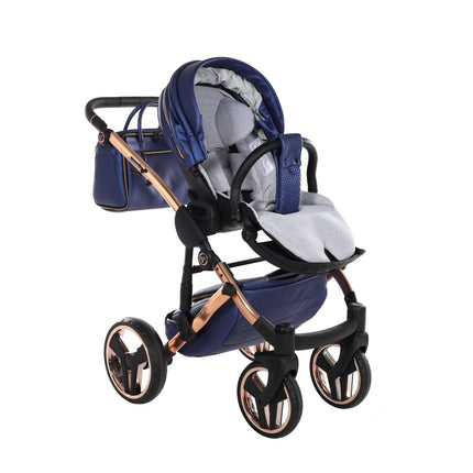 Junama Fluo Light Blue with Pleated Mirror Diamond Chassis stroller