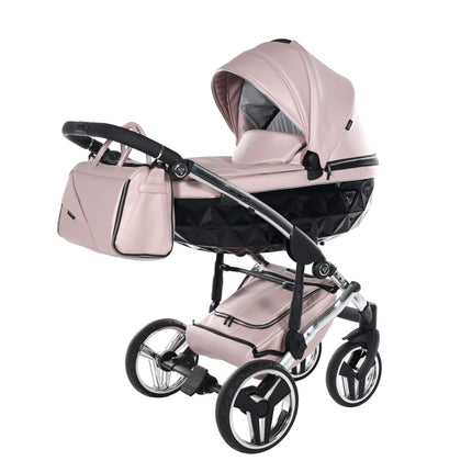 Junama Fluo Pink with White Diamond Chassis stroller