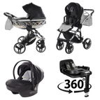 Svart & Silver / 4 IN 1 (Inkluderar babyskydd + 360° roterande ISOFIX-bas)