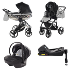 Svart & Silver / 4 IN 1 (Inkluderar babyskydd + ISOFIX-bas)