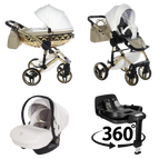Vit & Guld / 4 IN 1 (Inkluderar babyskydd + 360° roterande ISOFIX-bas)