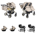 Bege / 4 IN 1 (Inclui 2 cadeiras auto + 2 bases ISOFIX rotativas a 360°)