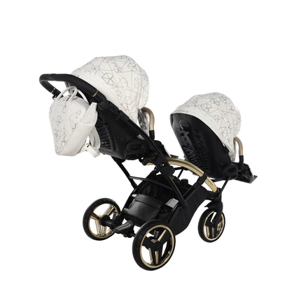 Junama Heart Duo Slim Vit & Guld tandemvagn, bakifrån