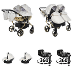 Branco / Dourado / 4 IN 1 (Inclui 2 cadeiras auto + 2 bases ISOFIX rotativas a 360°)